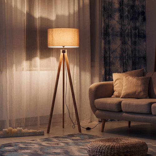 Wooden tripod floor lamp with - floor,
