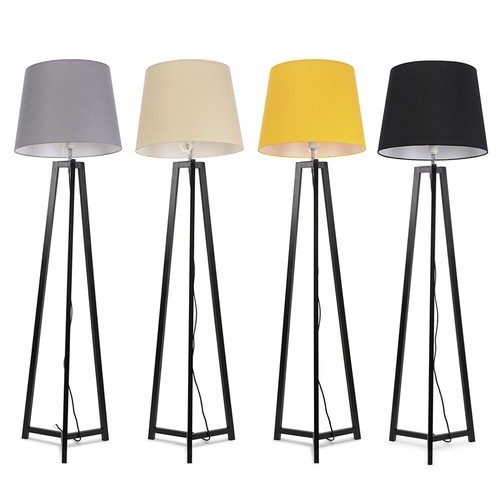 Black wooden tripod floor - black, lamp