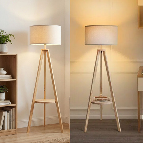 Tripod floor lamp with - with, shelf