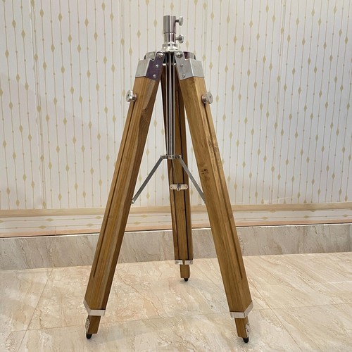 Teak wood tripod floor - wood, lamp