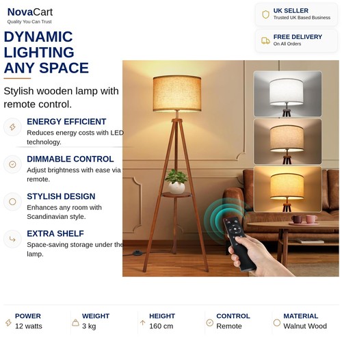 Wooden tripod lamp remote - wooden,